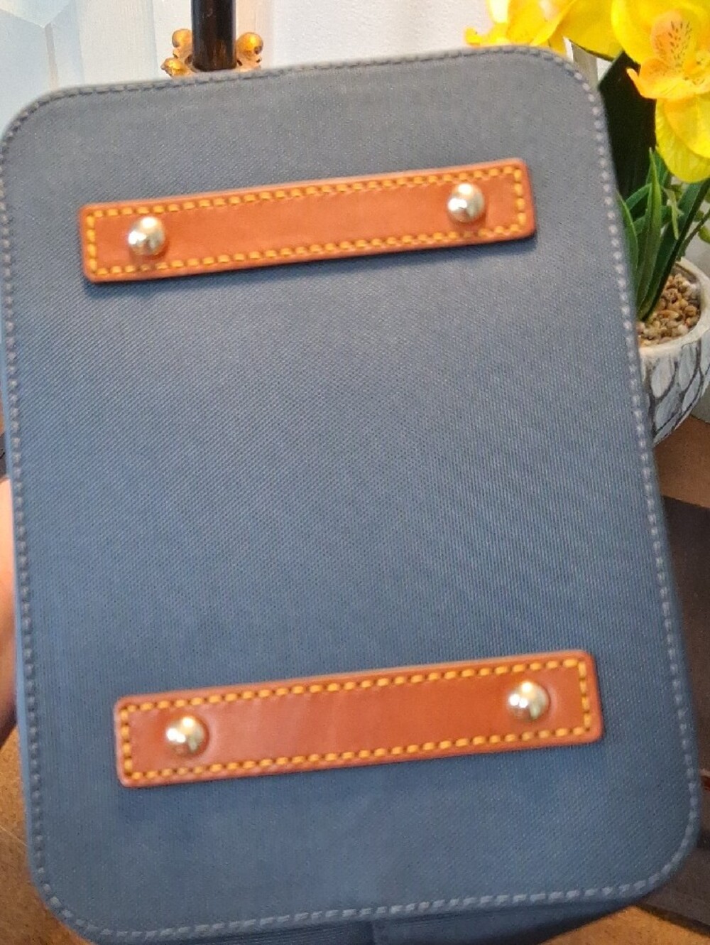 Dooney & Bourke Navy Blue Canvas Crossbody with Brown Leather Trim - Picture 7 of 16